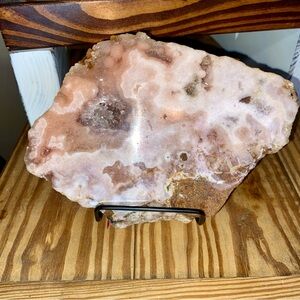 Incredibly High Quality Pink Amethyst Druzy Slab w/ Metal Display Stand
